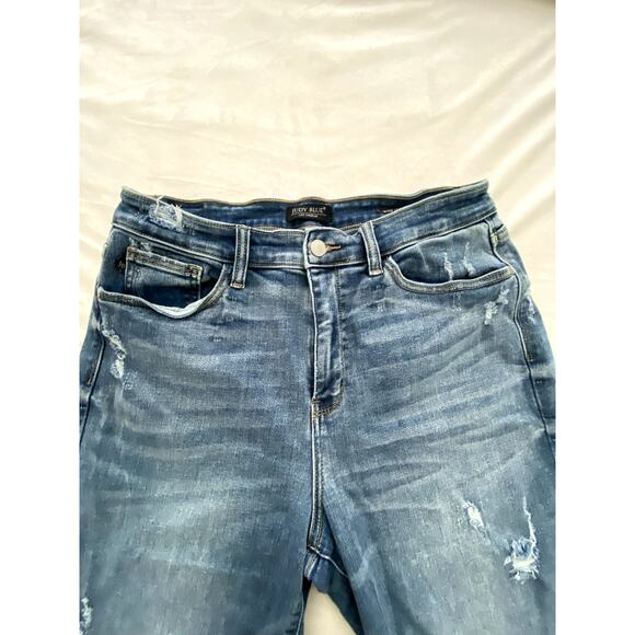 Judy Blue Wide Leg High RIse Distressed Raw Hem Denim Size 13 - Picture 4 of 7